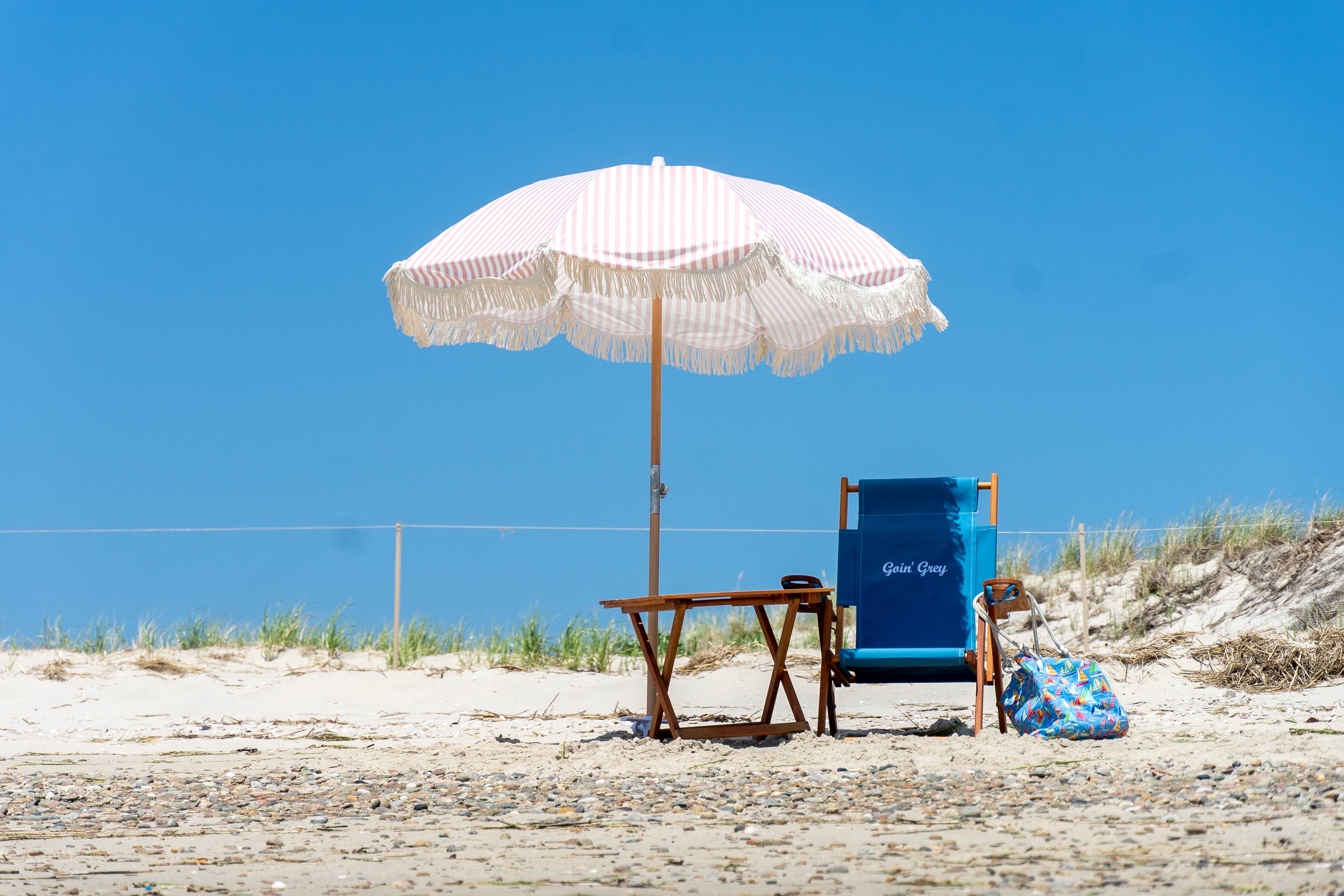 Premium Beach Umbrella- Pink Pin Stripe