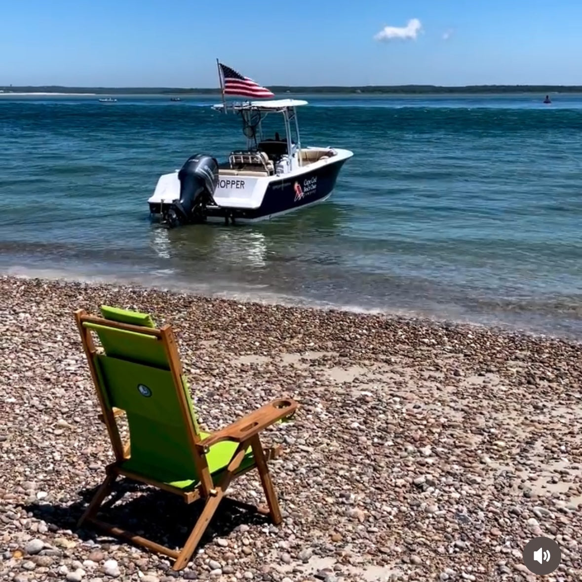 happy lady at Briland resort in a customized cape cod beach chair